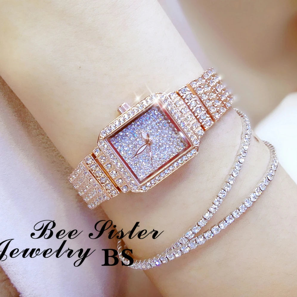 Montre Femme Cristal Rhinestone Diamant – Bracelet Acier Robe Élégante Cadeau Luxe