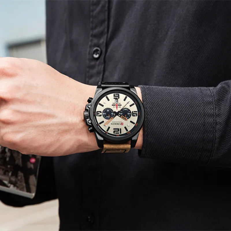 Montre Homme CURREN Luxe Quartz Cuir Militaire – Date Sport Business Fashion
