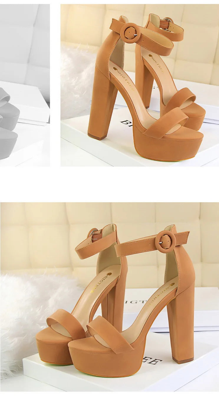 BIGTREE Pumps Block Heels Plateforme Boucle Femme – Sandales Sexy Fashion Talon Carré