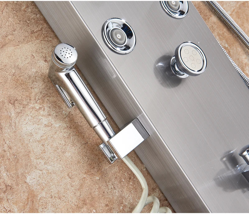 Panneau Douche LED 6 Modes Intelligent – Colonne LCD Rose Gold | Pluie, Cascade, Jets Massage & Robinet Mitigeur