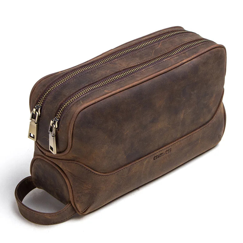Trousse de Toilette Homme Cuir Véritable Vintage – Sac Cosmétique Organisateur Voyage