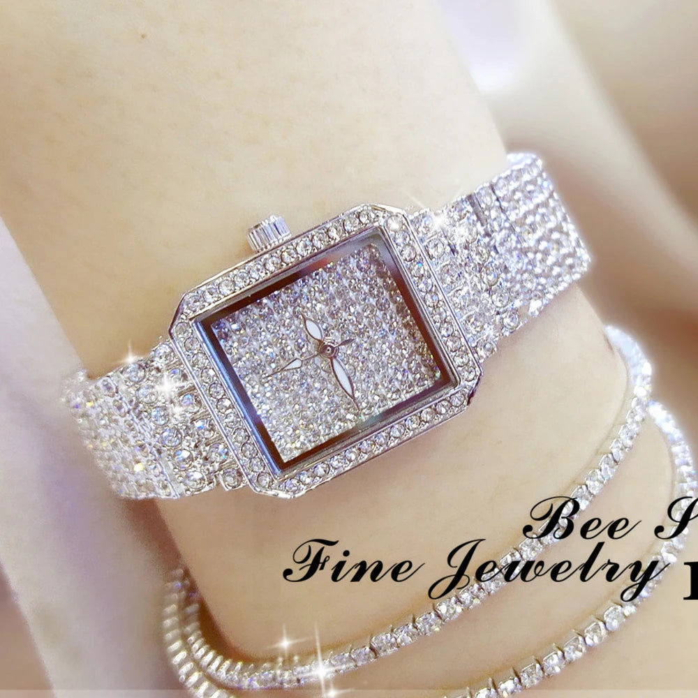 Montre Femme Cristal Rhinestone Diamant – Bracelet Acier Robe Élégante Cadeau Luxe