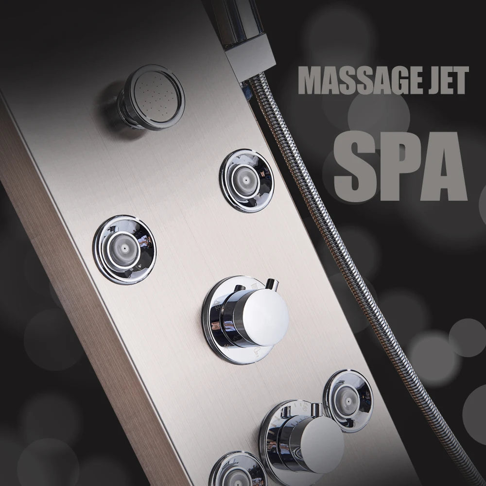 Colonne Douche LED Luxe Nickel Brossé – SPA Jets Massage, Affichage Digital Température | Panneau Douche Tour Salle de Bain