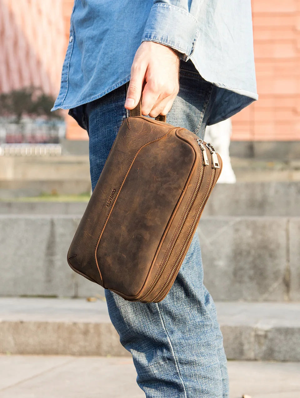 Trousse de Toilette Homme Cuir Véritable Vintage – Sac Cosmétique Organisateur Voyage