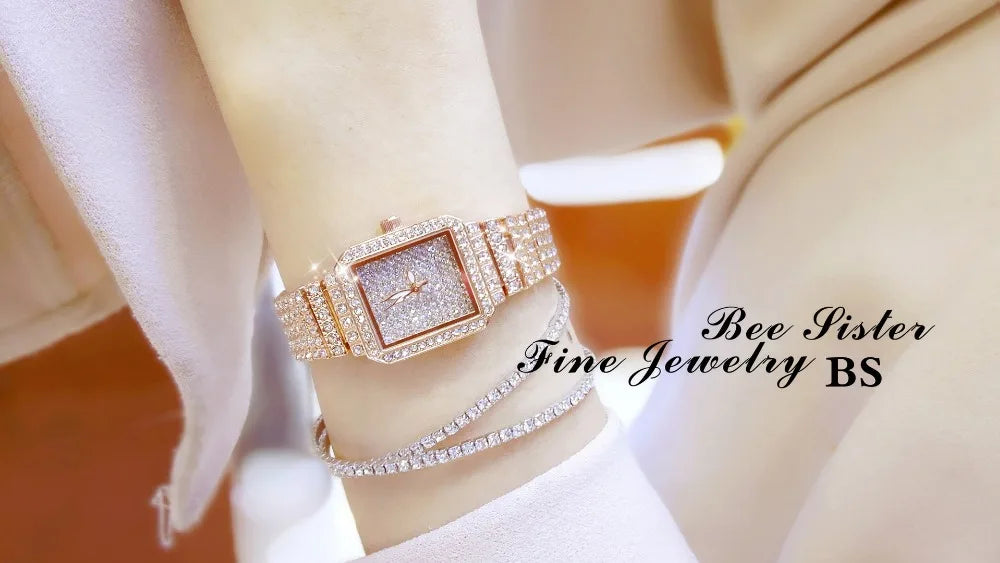 Montre Femme Cristal Rhinestone Diamant – Bracelet Acier Robe Élégante Cadeau Luxe