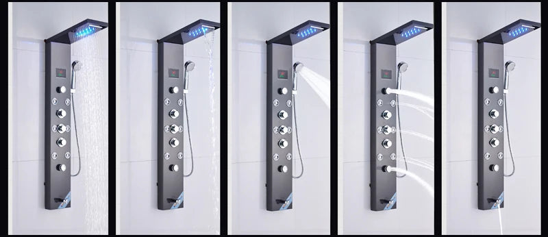 Colonne Douche LED Luxe Nickel Brossé – SPA Jets Massage, Affichage Digital Température | Panneau Douche Tour Salle de Bain