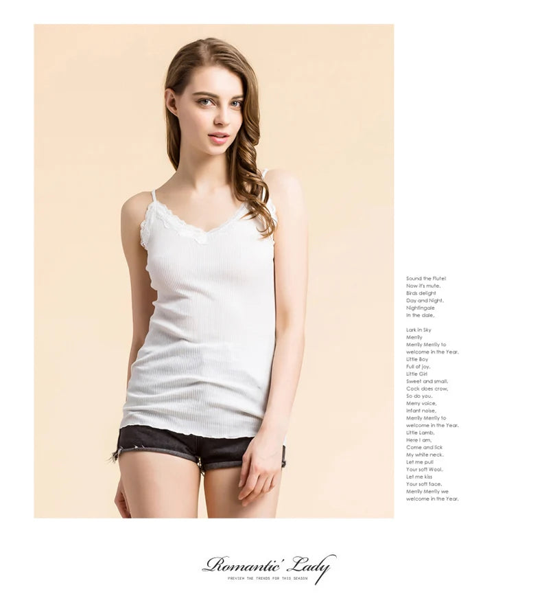 Camisole Dentelle 70% Soie Naturelle & 30% Coton - Basique Luxe Doux Couleur Unie | SuyaDream