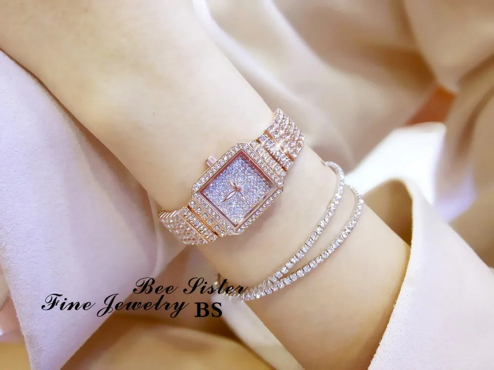 Montre Femme Cristal Rhinestone Diamant – Bracelet Acier Robe Élégante Cadeau Luxe