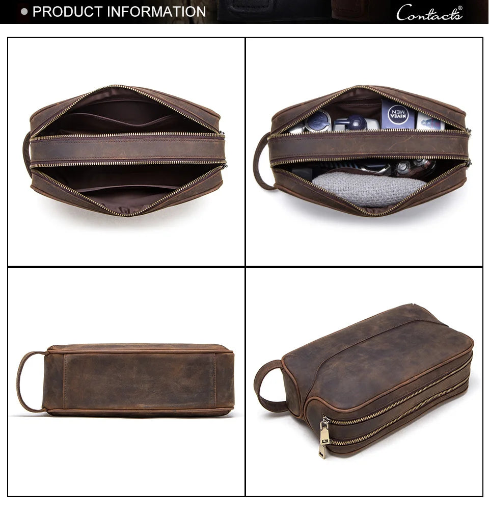 Trousse de Toilette Homme Cuir Véritable Vintage – Sac Cosmétique Organisateur Voyage