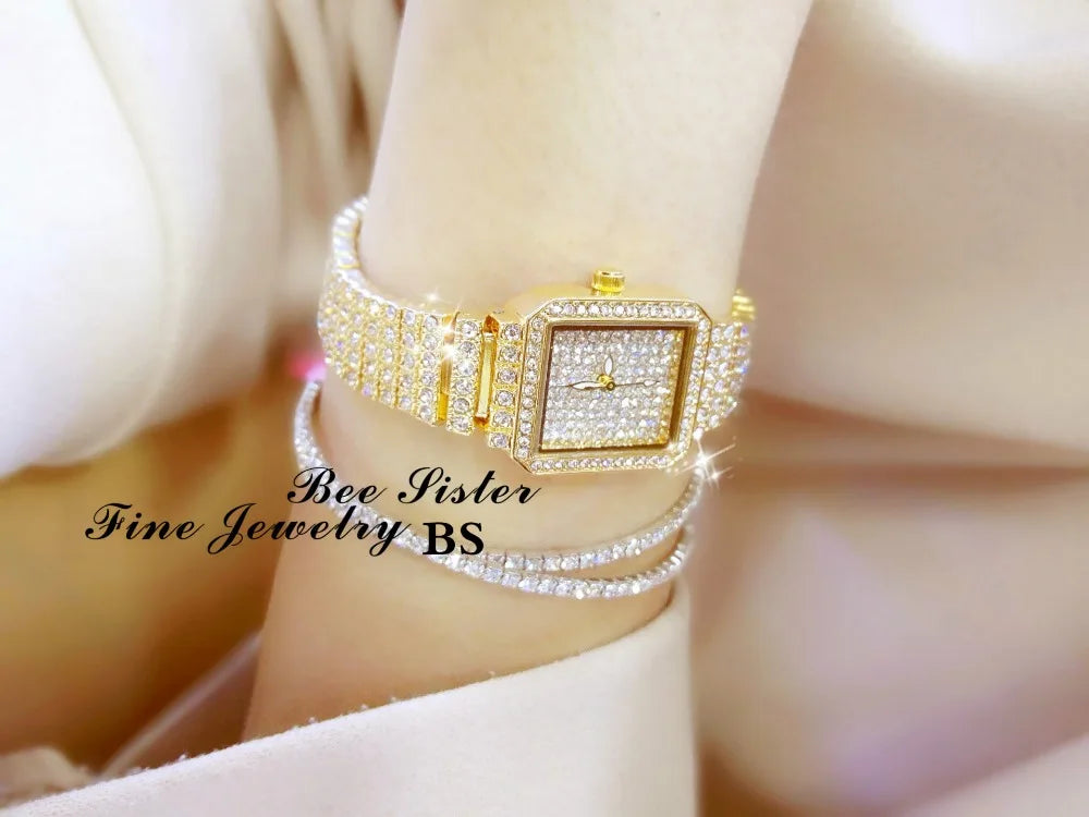 Montre Femme Cristal Rhinestone Diamant – Bracelet Acier Robe Élégante Cadeau Luxe