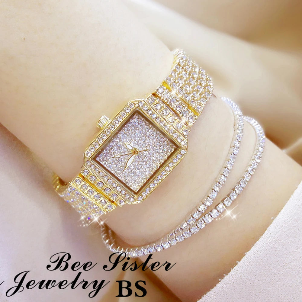 Montre Femme Cristal Rhinestone Diamant – Bracelet Acier Robe Élégante Cadeau Luxe