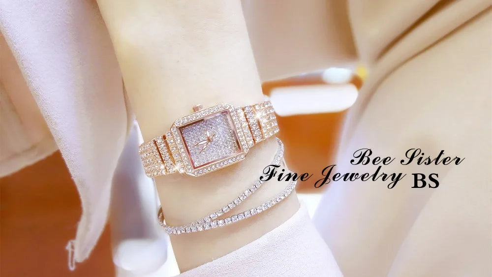 Montre Femme Cristal Rhinestone Diamant – Bracelet Acier Robe Élégante Cadeau Luxe