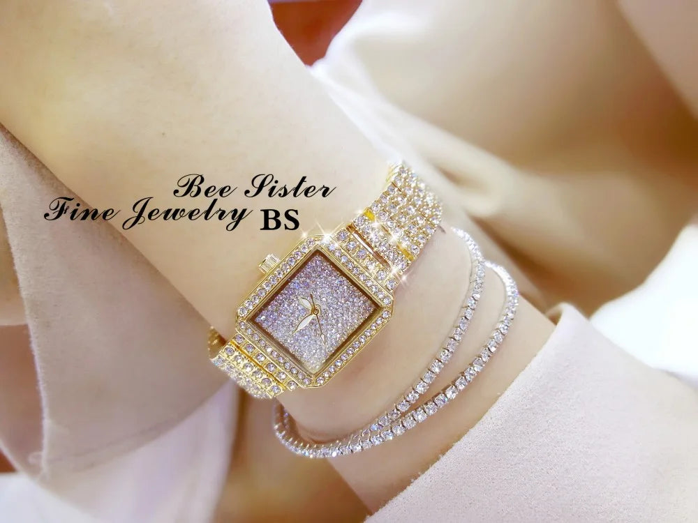 Montre Femme Cristal Rhinestone Diamant – Bracelet Acier Robe Élégante Cadeau Luxe
