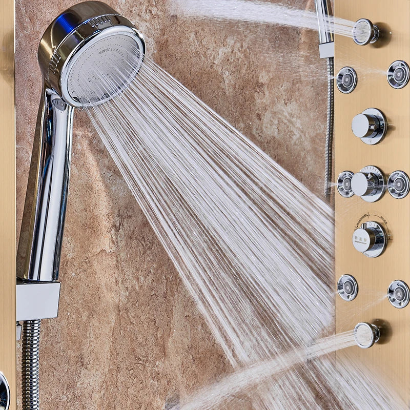Panneau Douche LED 6 Modes Intelligent – Colonne LCD Rose Gold | Pluie, Cascade, Jets Massage & Robinet Mitigeur