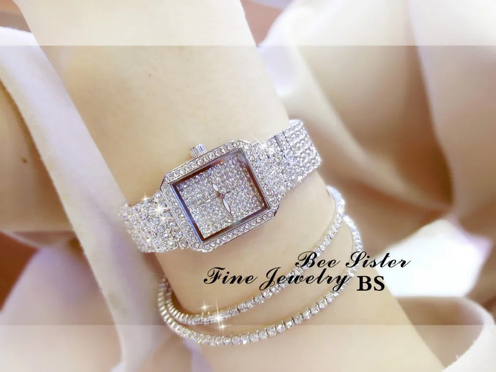 Montre Femme Cristal Rhinestone Diamant – Bracelet Acier Robe Élégante Cadeau Luxe