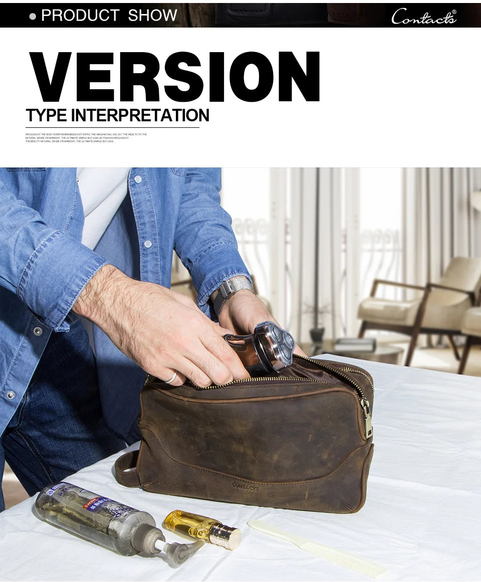 Trousse de Toilette Homme Cuir Véritable Vintage – Sac Cosmétique Organisateur Voyage