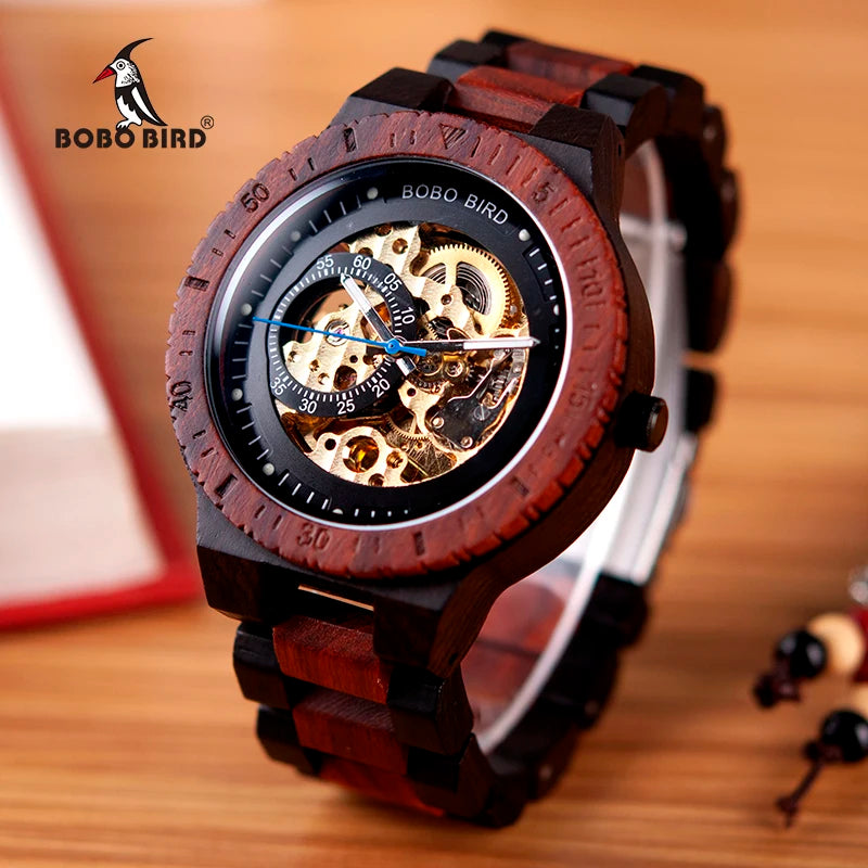 Montre Homme BOBO BIRD Bois Mécanique Luxe – Grand Cadran Top Brand Naturel Unique