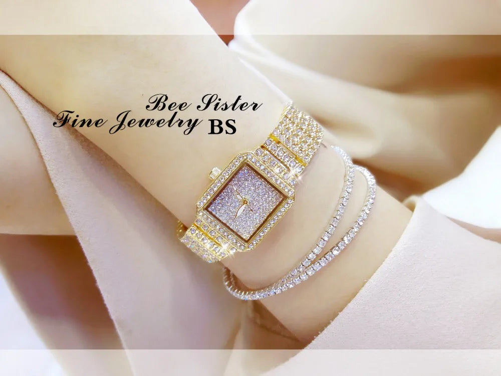 Montre Femme Cristal Rhinestone Diamant – Bracelet Acier Robe Élégante Cadeau Luxe