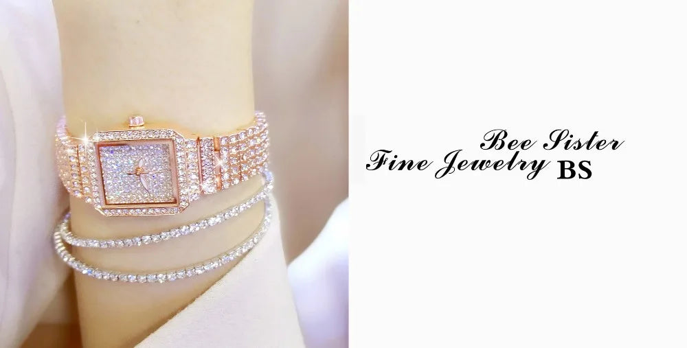 Montre Femme Cristal Rhinestone Diamant – Bracelet Acier Robe Élégante Cadeau Luxe