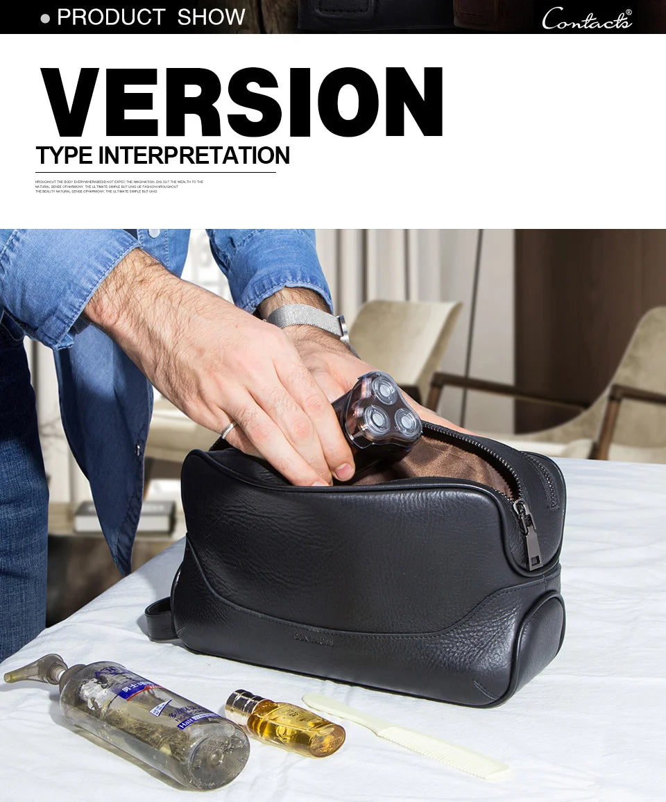 Trousse de Toilette Homme Cuir Véritable Vintage – Sac Cosmétique Organisateur Voyage