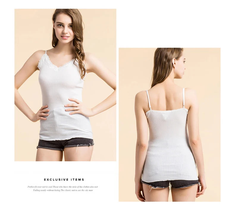 Camisole Dentelle 70% Soie Naturelle & 30% Coton - Basique Luxe Doux Couleur Unie | SuyaDream