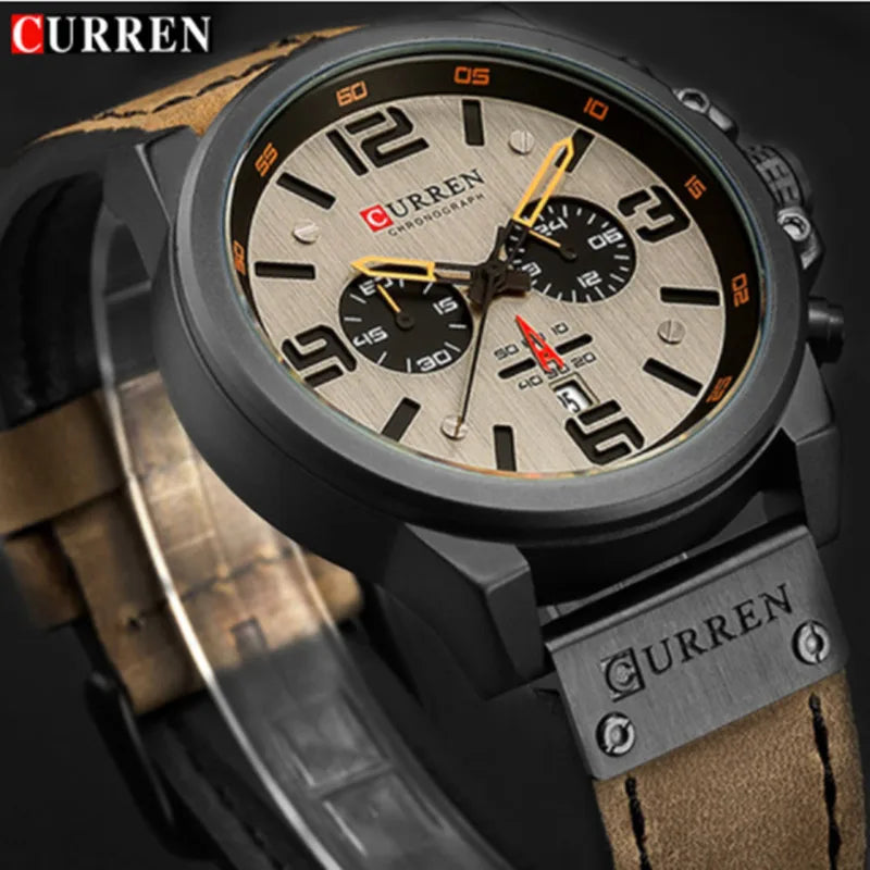 Montre Homme CURREN Luxe Quartz Cuir Militaire – Date Sport Business Fashion