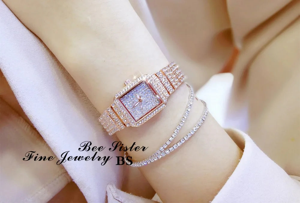 Montre Femme Cristal Rhinestone Diamant – Bracelet Acier Robe Élégante Cadeau Luxe