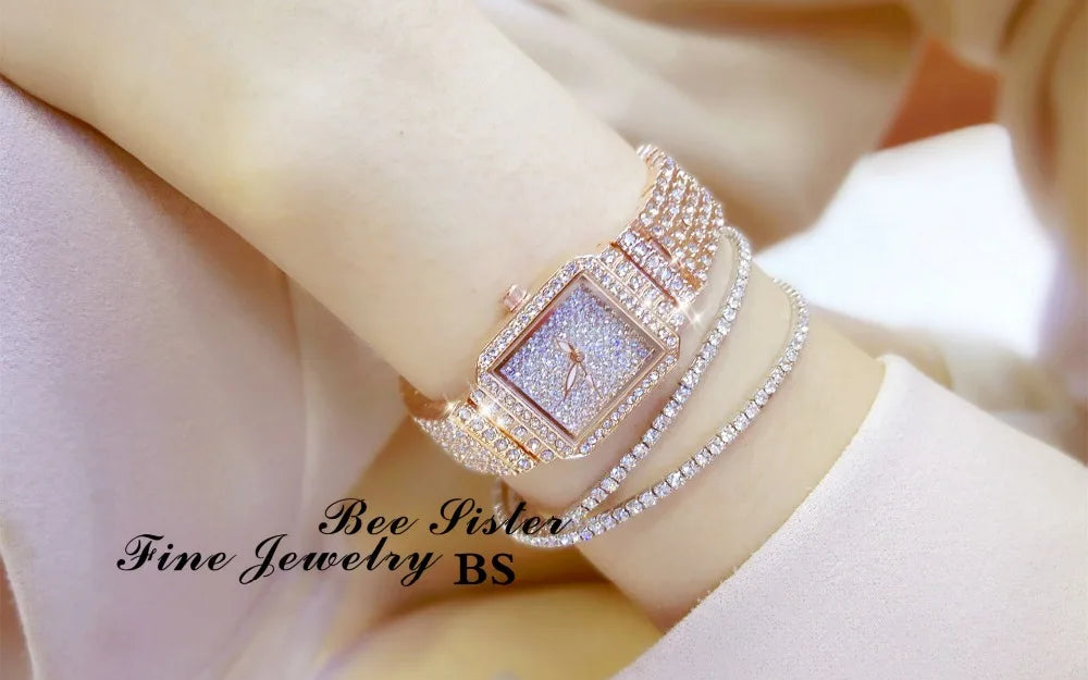 Montre Femme Cristal Rhinestone Diamant – Bracelet Acier Robe Élégante Cadeau Luxe