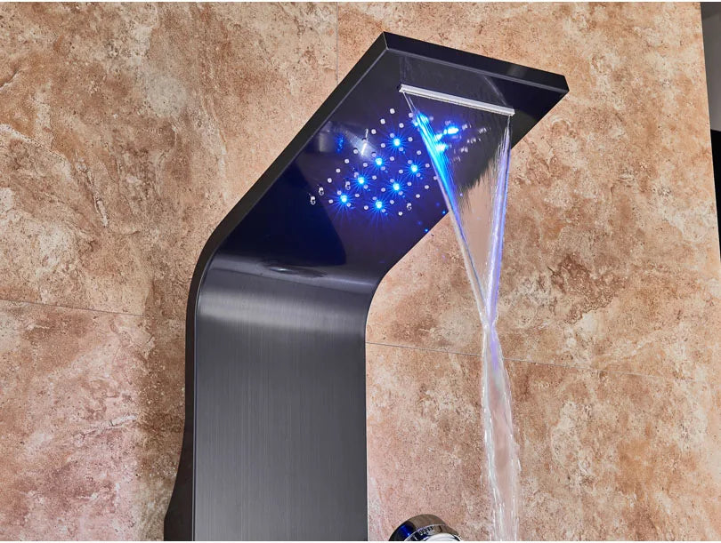 Panneau Douche LED 6 Modes Intelligent – Colonne LCD Rose Gold | Pluie, Cascade, Jets Massage & Robinet Mitigeur