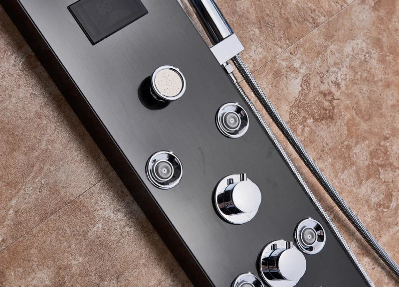 Colonne Douche LED Luxe Nickel Brossé – SPA Jets Massage, Affichage Digital Température | Panneau Douche Tour Salle de Bain