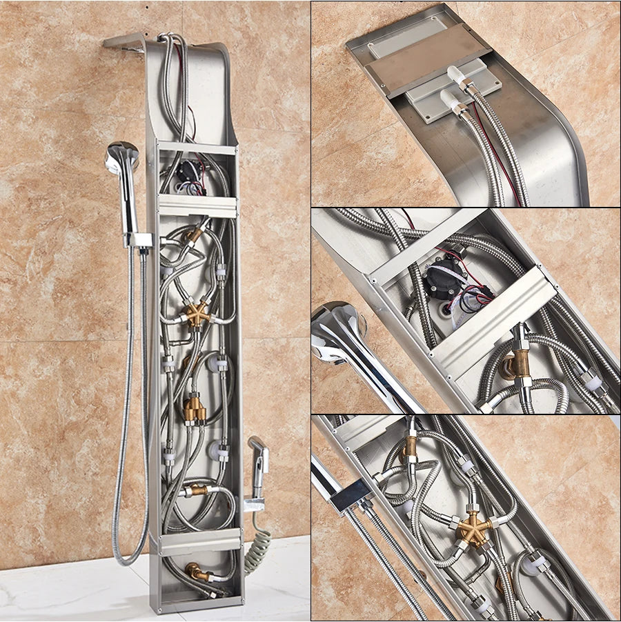 Panneau Douche LED 6 Modes Intelligent – Colonne LCD Rose Gold | Pluie, Cascade, Jets Massage & Robinet Mitigeur