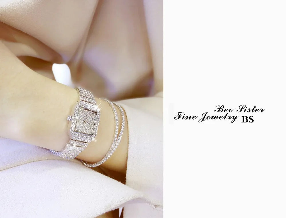 Montre Femme Cristal Rhinestone Diamant – Bracelet Acier Robe Élégante Cadeau Luxe