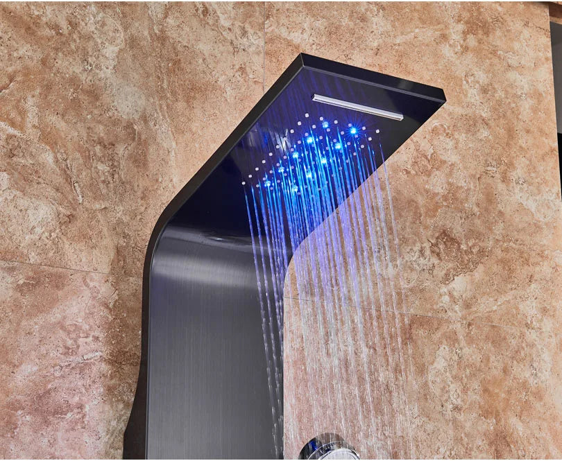 Panneau Douche LED 6 Modes Intelligent – Colonne LCD Rose Gold | Pluie, Cascade, Jets Massage & Robinet Mitigeur