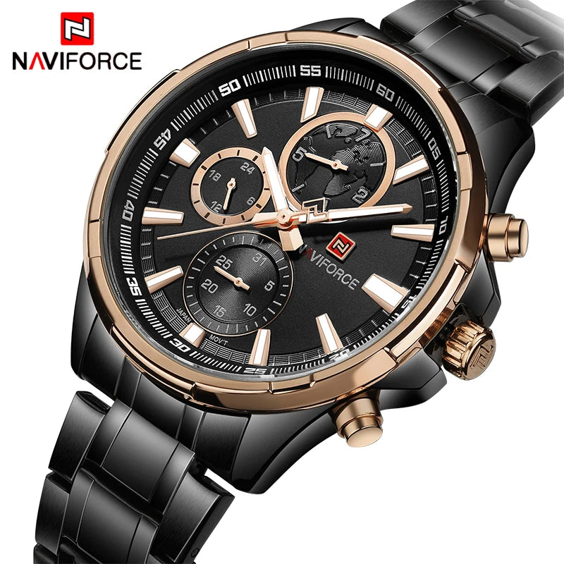 Montre Homme NAVIFORCE Luxe Business Quartz Affichage 24h Date Acier Inoxydable Sport Élégante | Montre NAVIFORCE Luxe Business Quartz Premium