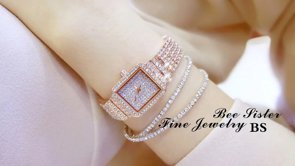 Montre Femme Cristal Rhinestone Diamant – Bracelet Acier Robe Élégante Cadeau Luxe