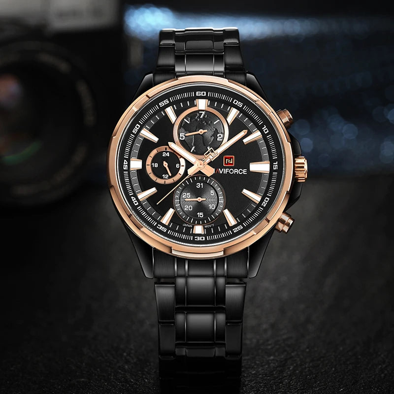 Montre Homme NAVIFORCE Luxe Business Quartz Affichage 24h Date Acier Inoxydable Sport Élégante | Montre NAVIFORCE Luxe Business Quartz Premium