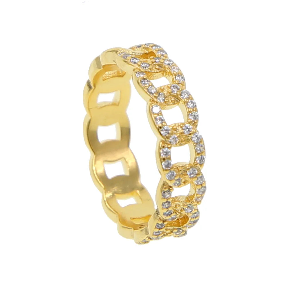 Bague Cercle Pavé CZ Luxe Chaîne Cubaine Dorée – Bijou Minimaliste Fashion Mixte