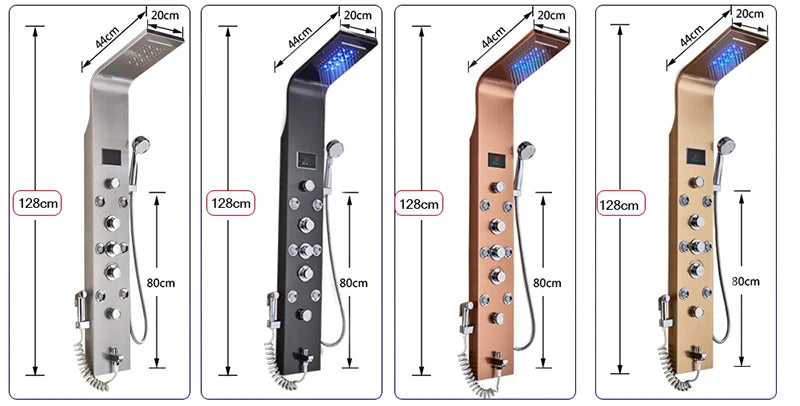 Panneau Douche LED 6 Modes Intelligent – Colonne LCD Rose Gold | Pluie, Cascade, Jets Massage & Robinet Mitigeur
