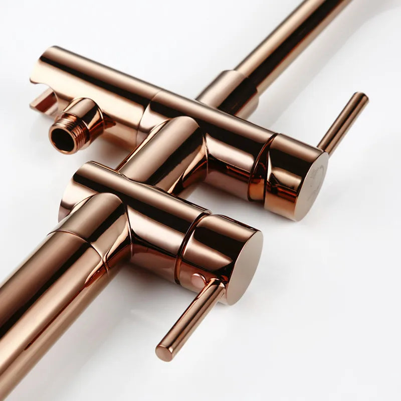 Robinet Baignoire Ìlot Sol Rose Gold – Laiton, Inverseur, Bec Baignoire & Douchette | Style Luxe Salle de Bain