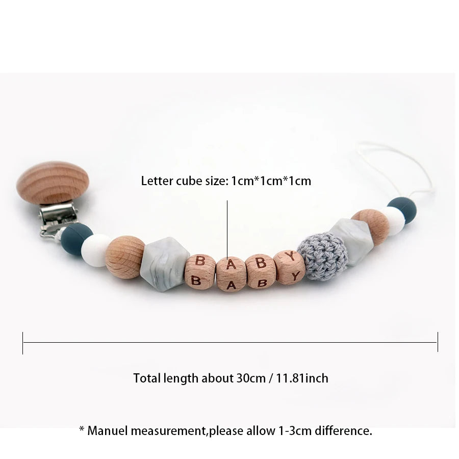 Attache-Tétine Personnalisée Prénom – Clip Silicone & Bois Fait Main Éco-Responsable Sécurisé Bébé