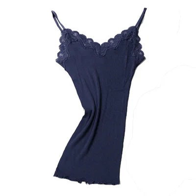 Camisole Dentelle 70% Soie Naturelle & 30% Coton - Basique Luxe Doux Couleur Unie | SuyaDream