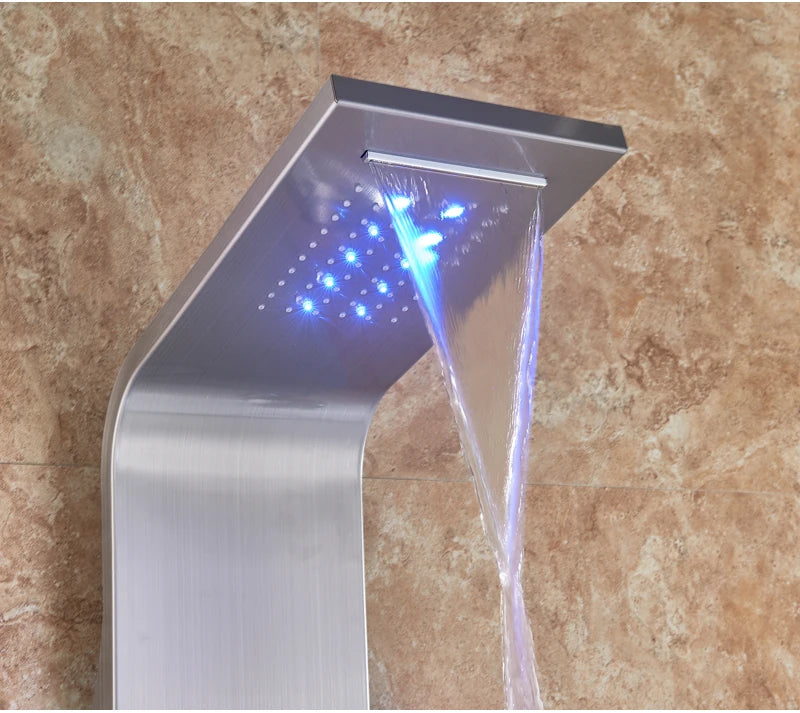 Panneau Douche LED 6 Modes Intelligent – Colonne LCD Rose Gold | Pluie, Cascade, Jets Massage & Robinet Mitigeur