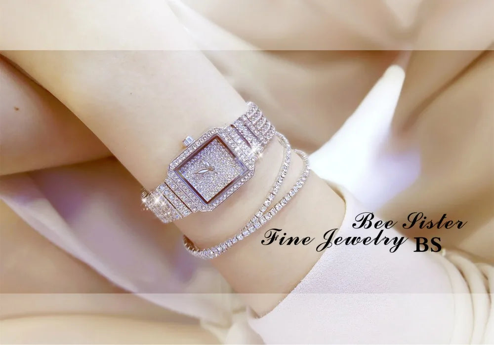 Montre Femme Cristal Rhinestone Diamant – Bracelet Acier Robe Élégante Cadeau Luxe
