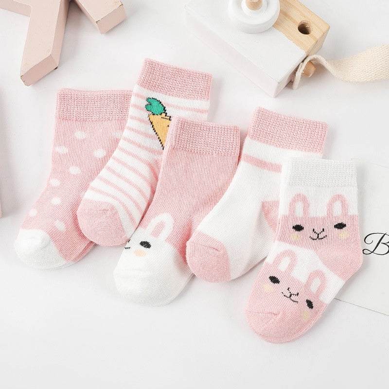5er-Pack Kindersocken Baumwolle Tiermuster – Frühling Herbst Baby Jungen Mädchen 0-6 Jahre
