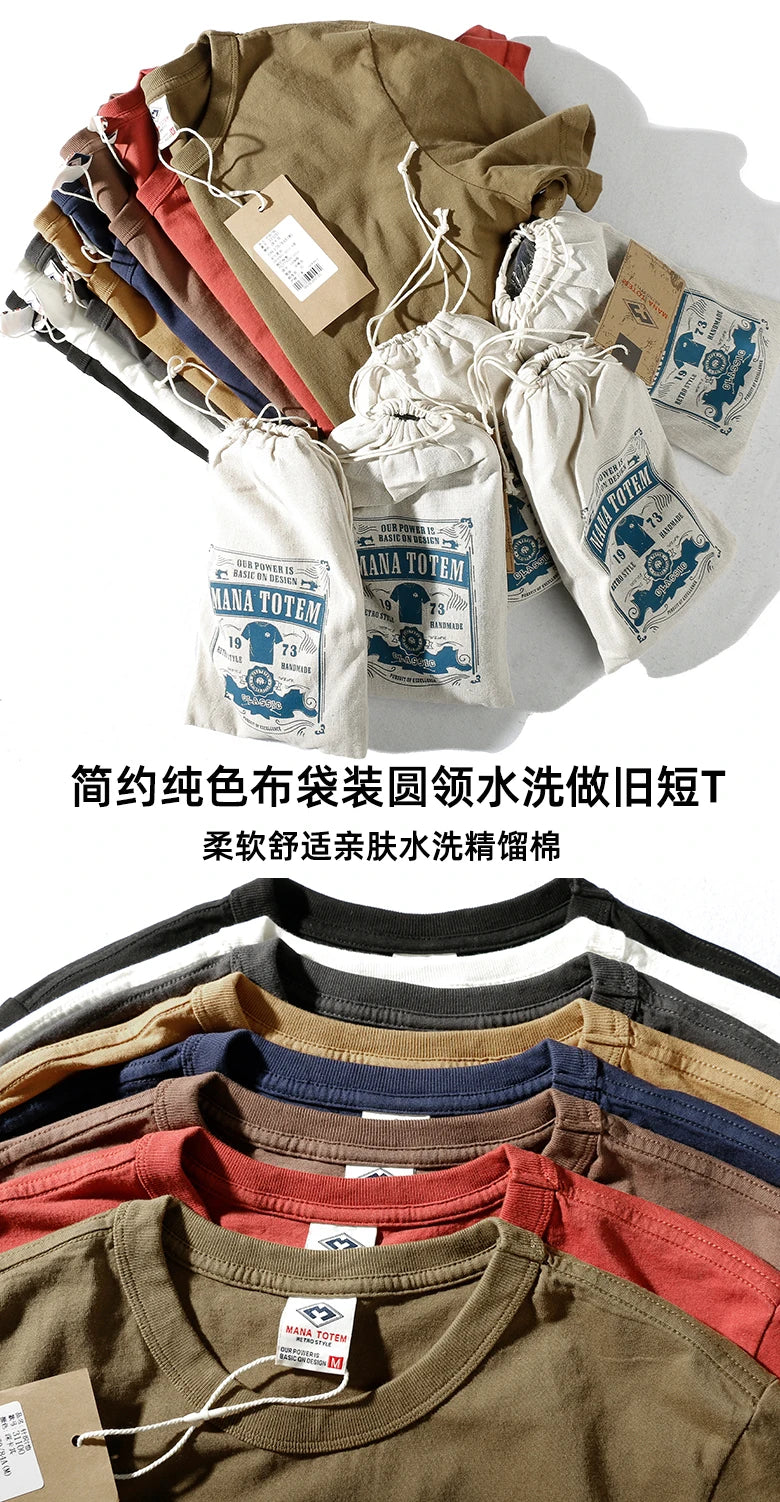 T-Shirt Homme 100% Coton Lavé Vintage Col Rond Couleur Unie Manches Courtes Slim Casual Été Mode Simple Confortable Tendance – Tee Shirt Basique Premium Washed | Mode Homme Casual Premium