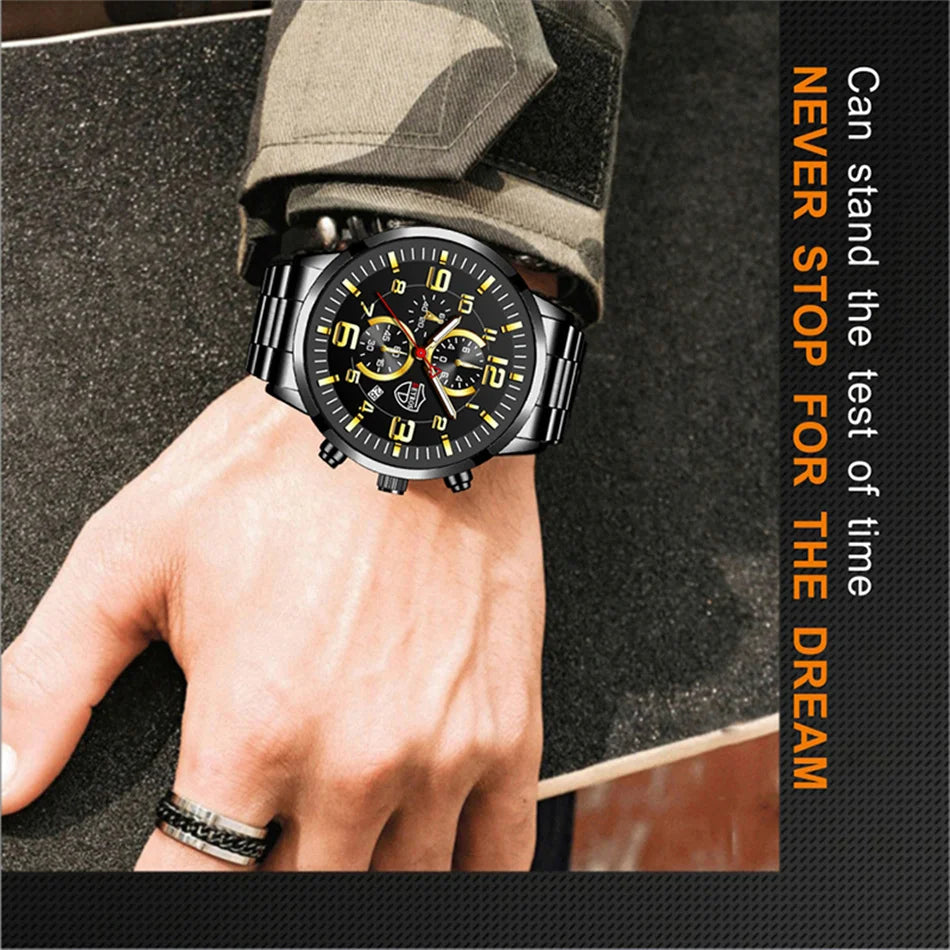 Montre Homme Luxe Quartz Acier Inoxydable Cuir Calendrier Lumineux – Sport Business Fashion