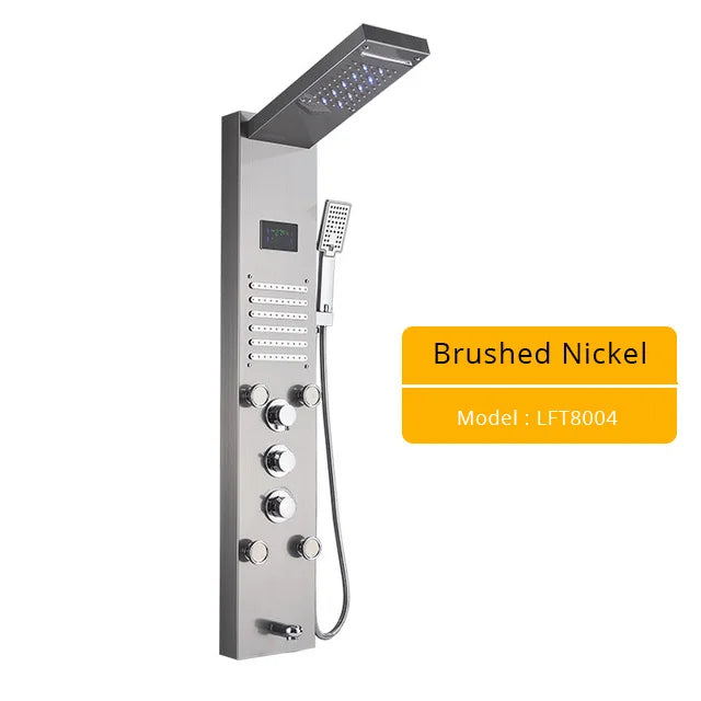 Colonne Douche LED Luxe Nickel Brossé – SPA Jets Massage, Affichage Digital Température | Panneau Douche Tour Salle de Bain