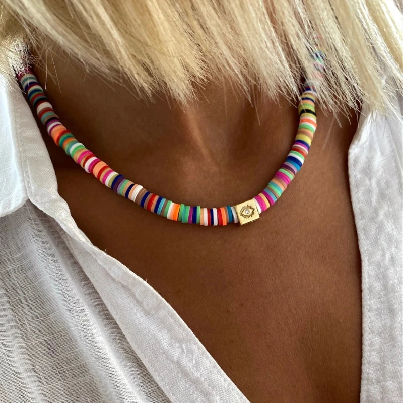 Collier Ras-du-Cou Boho Vintage – Cœur, Coquillage & Œil Turc | Bijou Femme Tendance Été & Plage | Accessoire Mode Charme