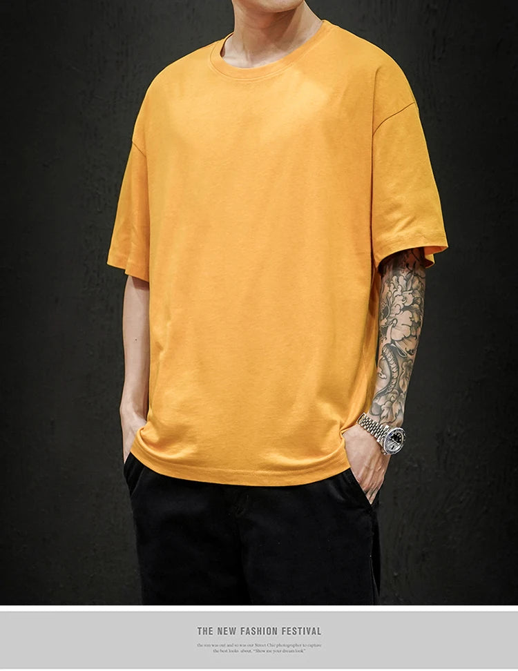 T-Shirt Homme Oversize Couleur Unie Coton Hip Hop Manches Courtes Casual Streetwear Fashion Été Tendance Confortable – Tee Shirt Premium Urban | Mode Homme Streetwear Premium