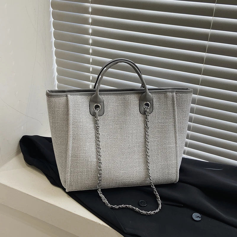Tote Bag Femme Toile Grande Capacité – Cabas Shopping Chaînes Épaule Messenger Casual